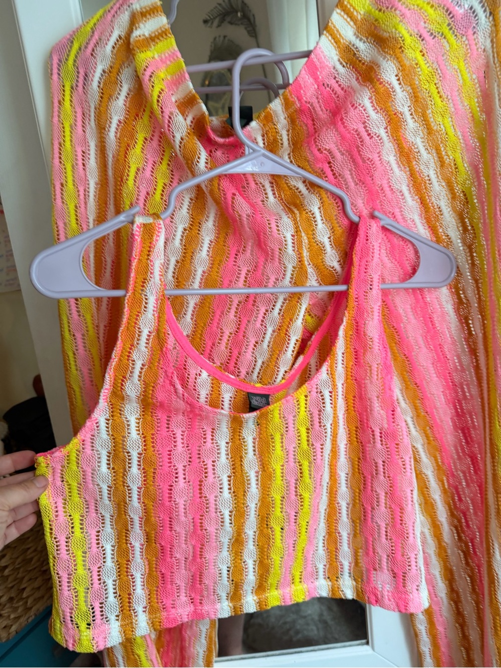 Wild  fable Neon Crochet Stripe Crop Top - Pink, Yellow, Orange, White